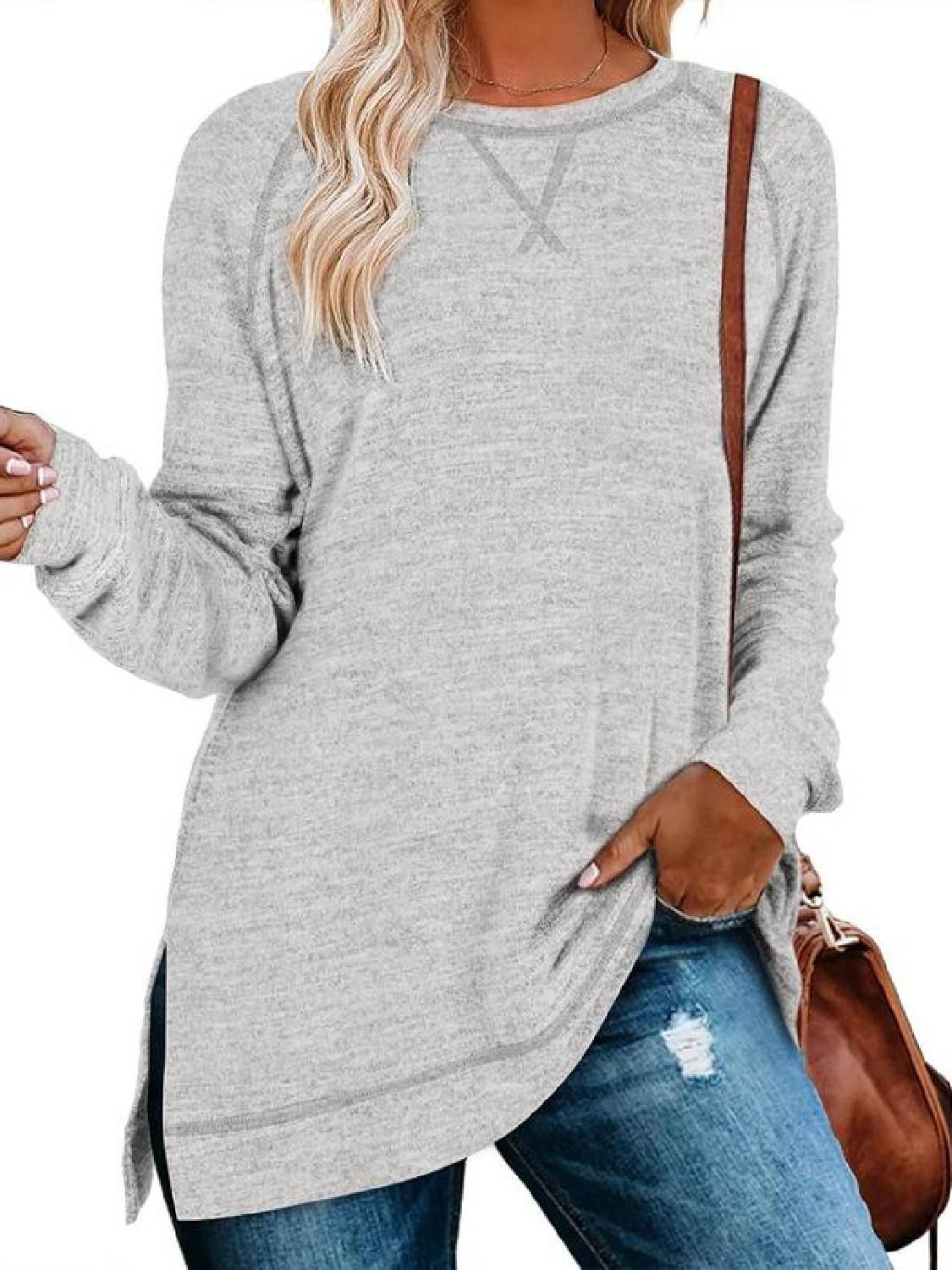 ✨Women Fall Side slit Long Sleeve Shirts Tunic Tops (Buy 3 Free Shipping)