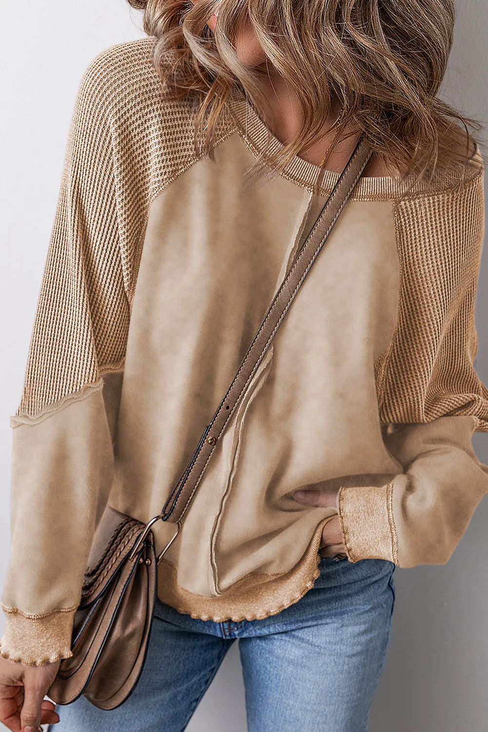 Women's  Reverse Seam Waffle Knit Sweatshirt (Buy 2 Free Shipping)