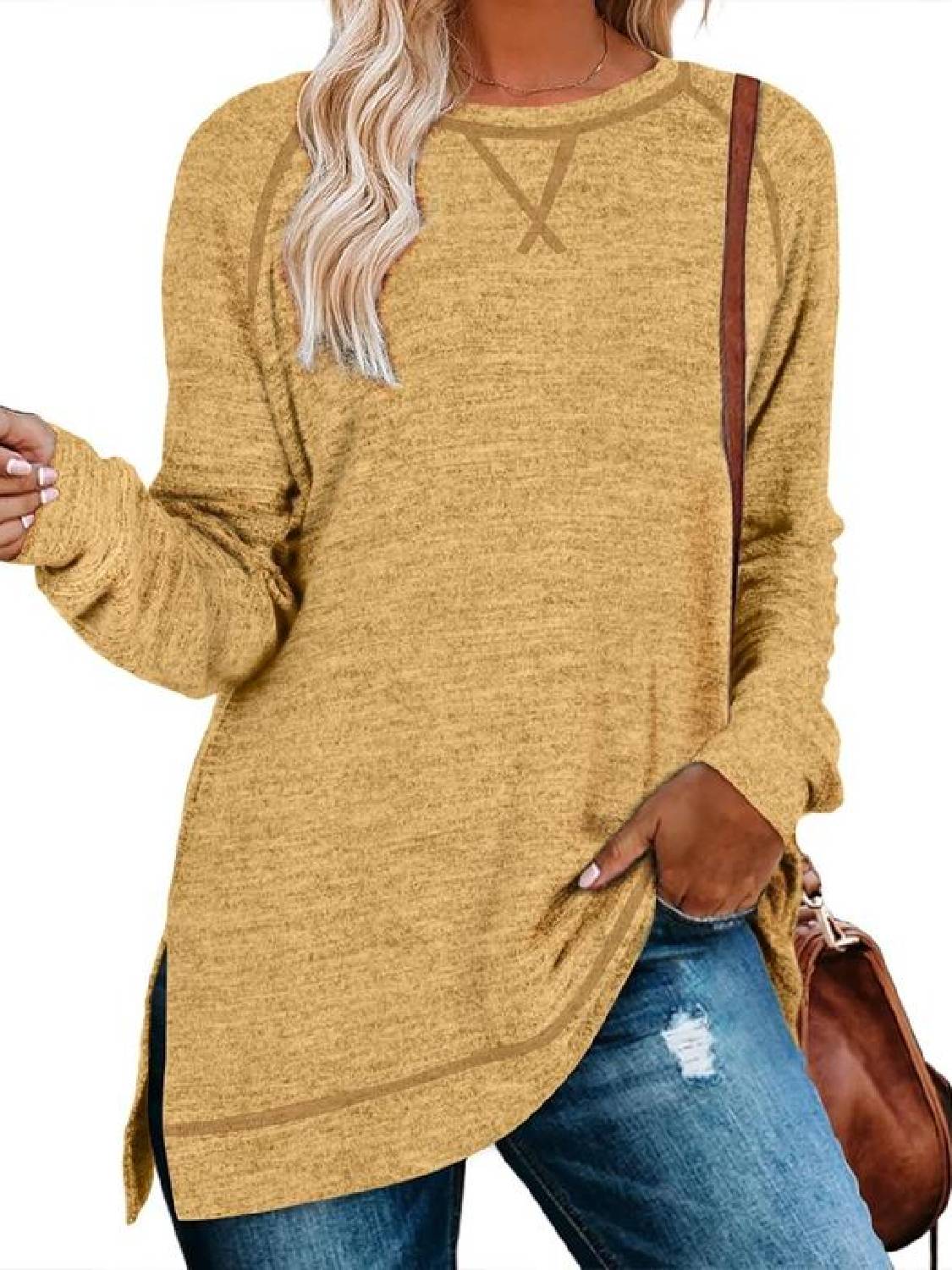 ✨Women Fall Side slit Long Sleeve Shirts Tunic Tops (Buy 3 Free Shipping)