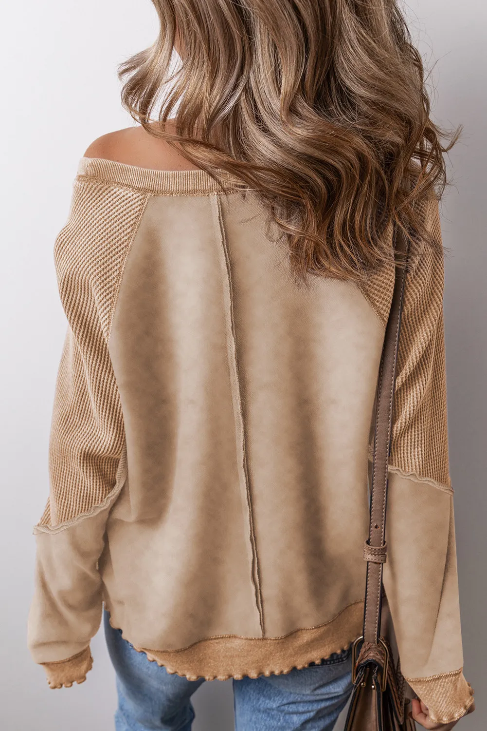 Women's  Reverse Seam Waffle Knit Sweatshirt (Buy 2 Free Shipping)