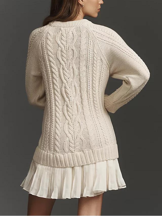 ✨Women Crewneck Cable Knit Sweater Mini Dress (Buy 2 Free Shipping)