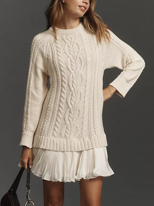 ✨Women Crewneck Cable Knit Sweater Mini Dress (Buy 2 Free Shipping)