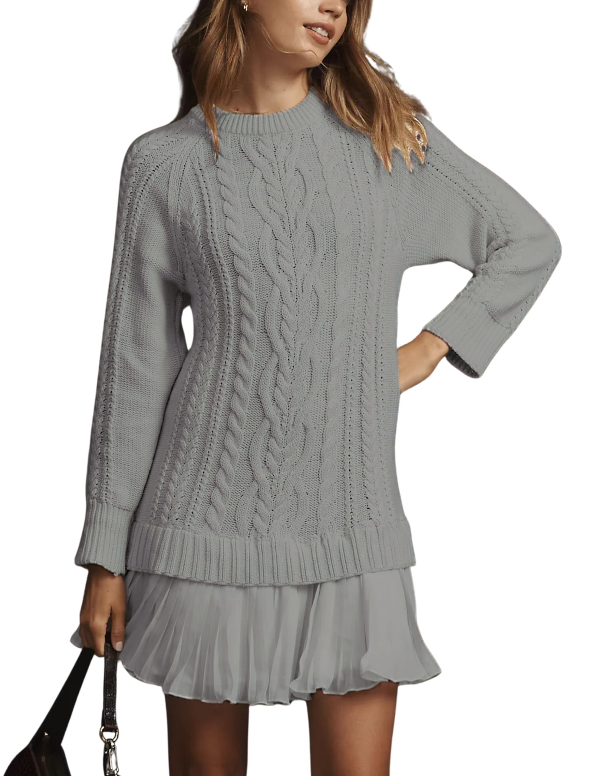 ✨Women Crewneck Cable Knit Sweater Mini Dress (Buy 2 Free Shipping)