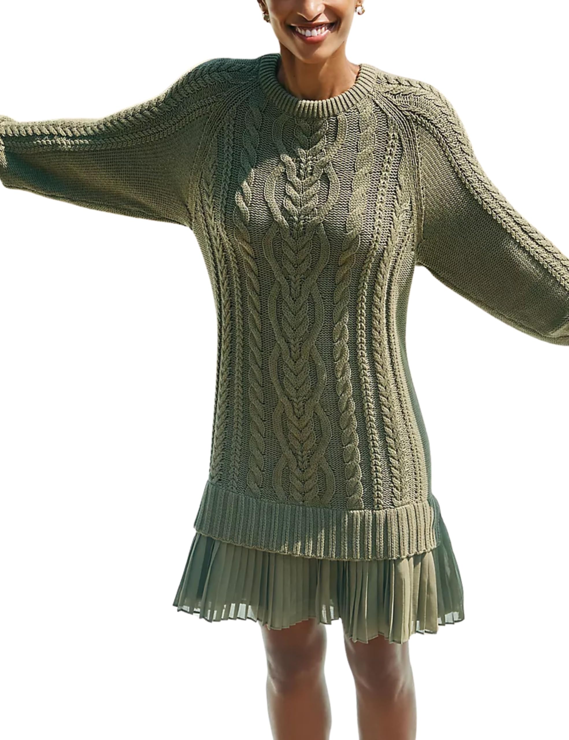 ✨Women Crewneck Cable Knit Sweater Mini Dress (Buy 2 Free Shipping)
