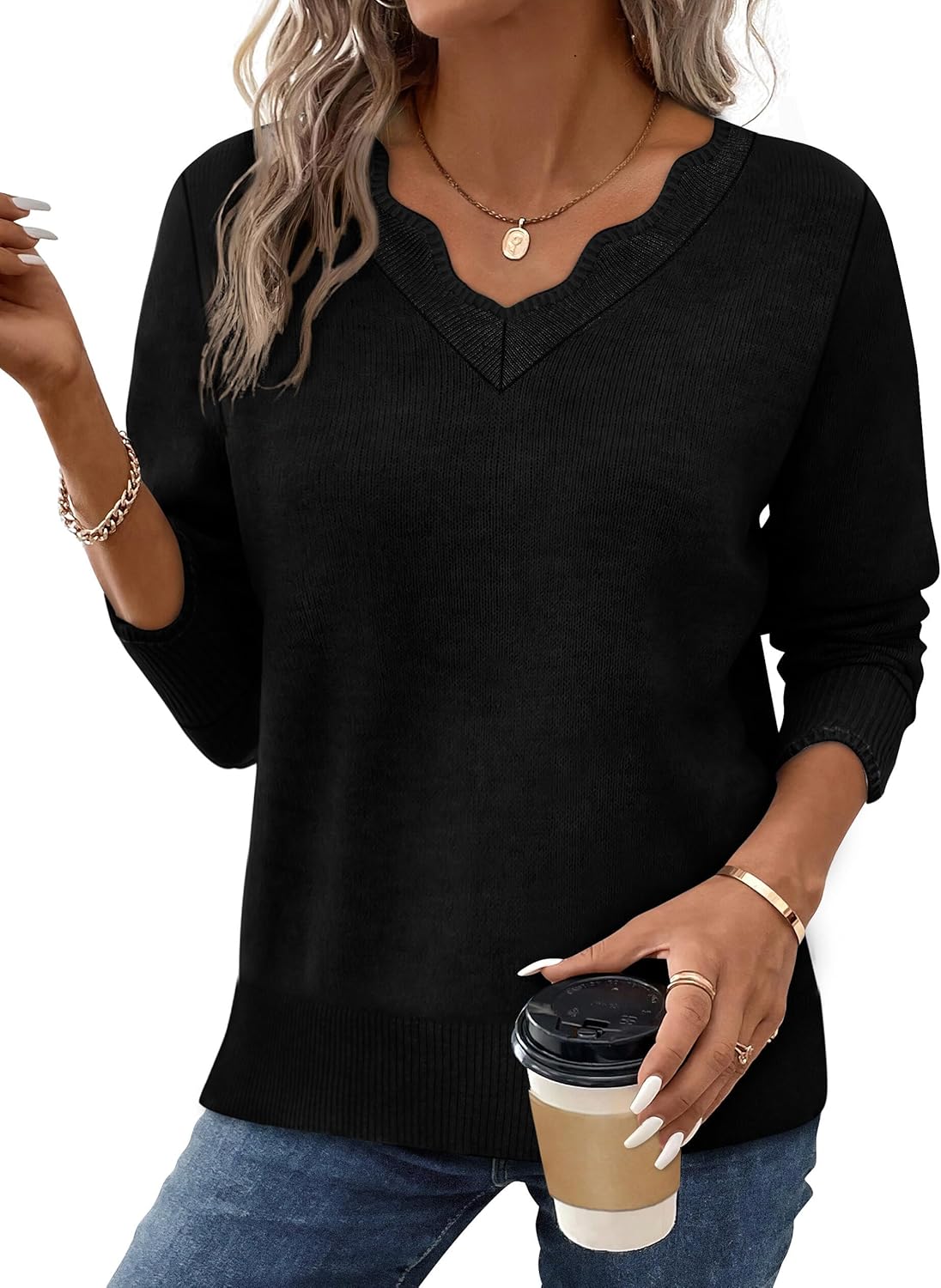 ✨Womens Cozy Lightweight V Neck Sweaters Pullover(BUY 2 FREE SHIPPING)